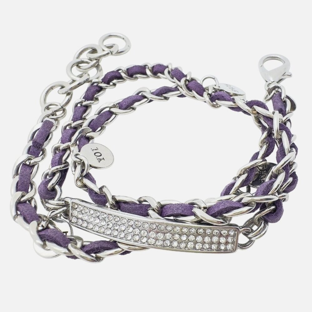 Premier Designs Wrap Bracelet Purple Suede Silver Crystals Faith Hope Love Joy